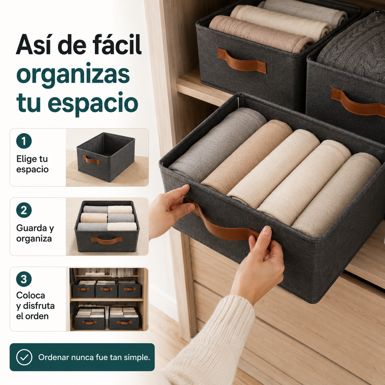 PACK 3 CANASTAS ORGANIZADORAS PLEGABLES